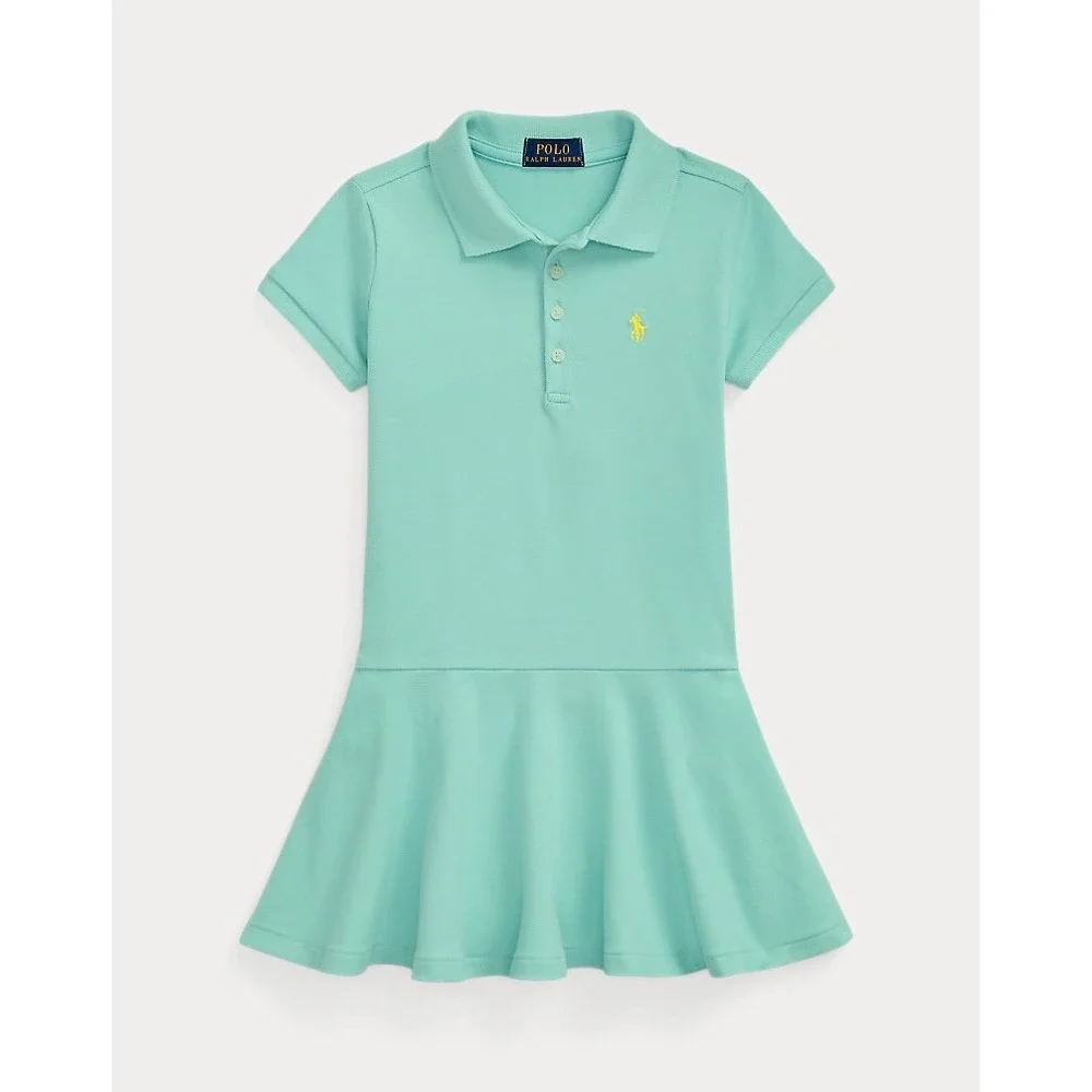 Polo Ralph Lauren Stretch Mesh Polo Dress Drop Waist Size 6X Light Turquoise